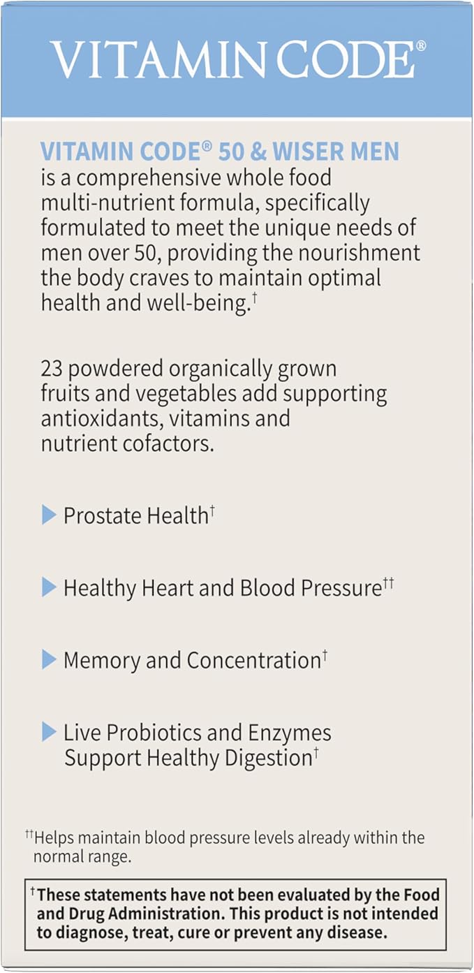 Garden of Life Multivitamin for Men - Vitamin Code 50 & Wiser Men's Raw Whole Food Vitamin Supplement with Probiotics, Vegetarian, 240 Capsules
