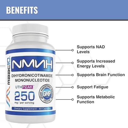MAAC10 NMNH (NMN Supplement Alternative) 250mg Serving | Uthpeak™ NMNH (Dihydronicotinamide Mononucleotide) for Better Stability | 30-Day Supply.