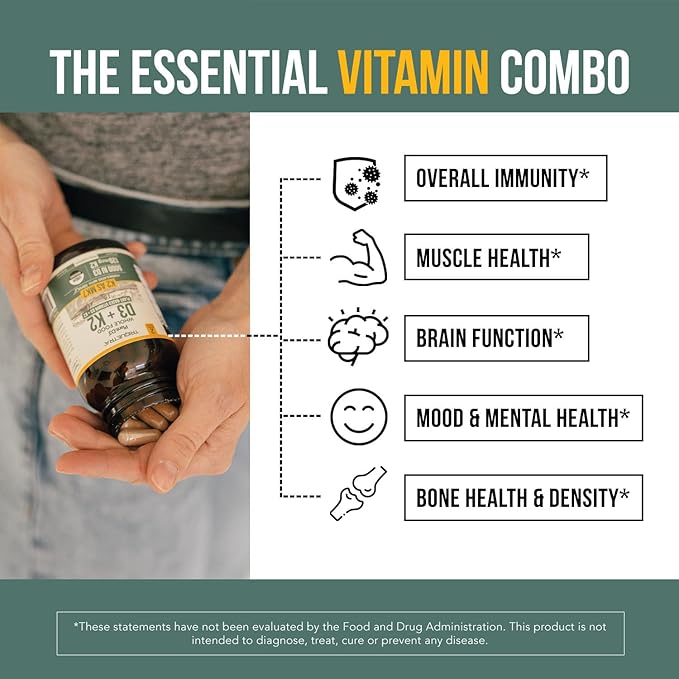 Organic Plant D3 + K2 | 10000 IU D3 + 120 mcg K2 as All-Trans MK7 from MenaQ7® - 100% Whole Food, Raw & Vegan | Enhanced Digestion with Prebiotic & Superfood Complex – D3 from Organic Algae (60 Count)
