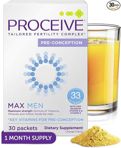 Proceive MAX Men- Fertility Supplement for Conception - Vitamins & Minerals for Men Trying to Conceive - Selenium, Zinc, Co Q10, Vitamin D - 30 Sachets (1 Month Supply) - Vegan