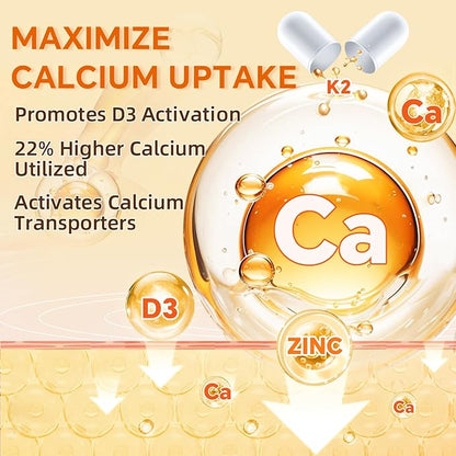 ZEBORA Vitamin D3 K2-5000 IU (125 mcg) Vitamin D & K2 (MK-7) 100 mcg with Zinc & Selenium - Maximum Absorption for Bone, Teeth, Heart & Immune Support - Gluten-Free, 120 Capsules