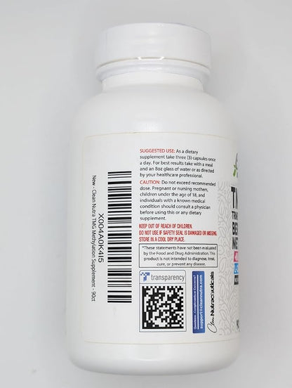 Clean Nutra TMG Trimethylglycine Supplement 1,000mg + Taurine Methylated Multivitamin for Women Men B6 B12 D3 K2 Magnesium Methylfolate Milk Thistle Omega 3 NAC L Carnitine COQ10 B Complex Vitamin