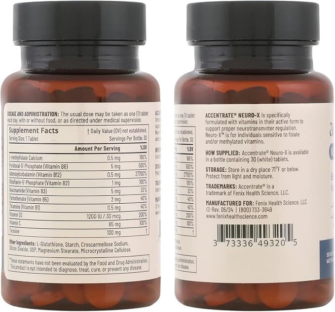 Accentrate Neuro X - Complete Vitamin B Complex | Active Multivitamin w/L-Methylfolate (5-MTHF), Adenosylcobalamin (B12), Pyridoxal-5'-Phosphate (P5P) | Brain Health | MTHFR Supplement | 30 Tablets