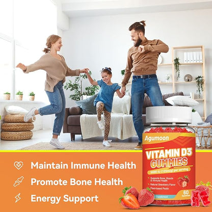 Vitamin D3 5000 IU 125mcg Gummies - Vitamin D Gummies for Adults, Support Immune, Bone, Muscle Health - Non-GMO, Gluten-Free, Dairy-Free, No Gelatin, 120 Count, Strawberry Flavor