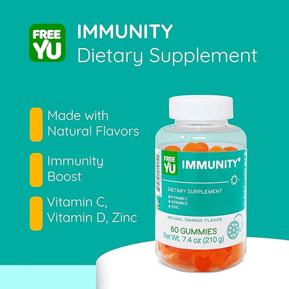 Halal & Gluten Free Immunity Gummy - Dietary Supplement with Vitamins for Adults & Teens - Chewable Multivitamin Booster Gummies with Zinc, Vitamin C and D - 60 Gummies (7.4 oz)