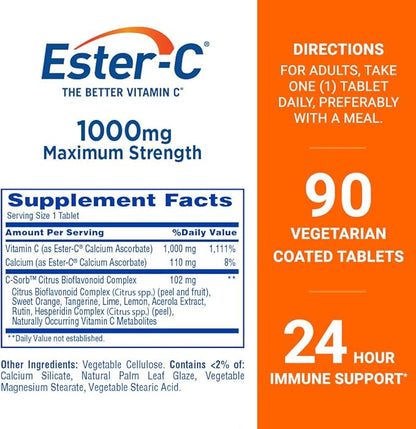 Ester-C Vitamin C, 1,000 mg, 90 Coated Tablets