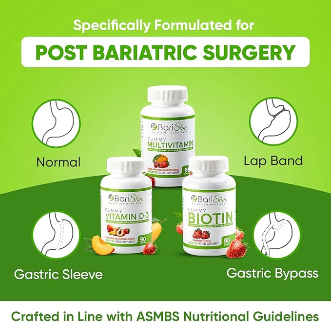 BariSlim Bariatric Multivitamin Gummies - Specially Formulated Gummy Vitamin for Patients After Weight Loss Surgery - Easy to Digest & Great Tasting Fruit Flavors | Pack of 3 (90 Fruit Chews)