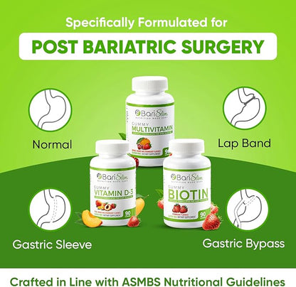 BariSlim Bariatric Multivitamin Gummies - Specially Formulated Gummy Vitamin for Patients After Weight Loss Surgery - Easy to Digest & Great Tasting Fruit Flavors | Pack of 3 (90 Fruit Chews)