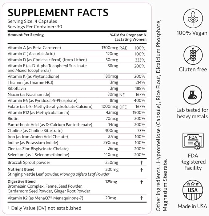 Ayurvedic Elite Prenatal Vitamins with Folate, Choline, Iron, Iodine & more | Made in USA | Optimal Bioavailability | Supports Baby's Growth and Brain Development | 30 Day Supply - OSH Wellness