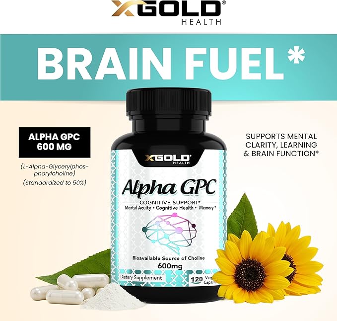 Alpha GPC Choline 600mg, 99% Pure Nootropic Supplement, 120 Veggie Capsules, Cognitive Enhancer for Memory, Brain Health & Focus