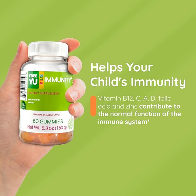 Halal & Gluten Free Kids Immunity Gummy - Dietary Supplement with Vitamins for Kids & Children - Chewable Multivitamin Booster Gummies with B12, Zinc, Vitamin C, D, E, A - 60 Gummies (5.3 oz)