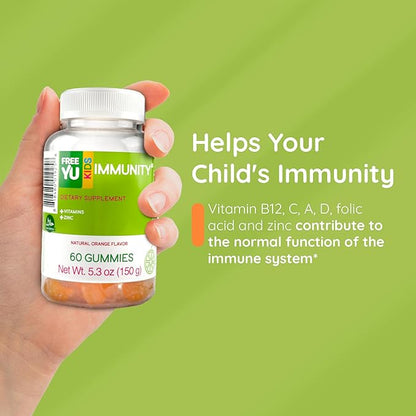 Halal & Gluten Free Kids Immunity Gummy - Dietary Supplement with Vitamins for Kids & Children - Chewable Multivitamin Booster Gummies with B12, Zinc, Vitamin C, D, E, A - 60 Gummies (5.3 oz)