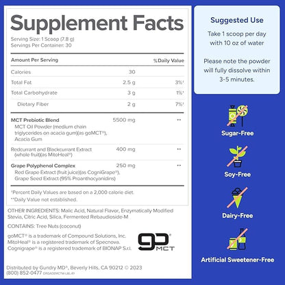 Gundry MD MCT Wellness Powder to Support Energy, Ketone Production and Brain Health, Keto Friendly, Sugar Free (90 Day Supply, Watermelon Lemonade)
