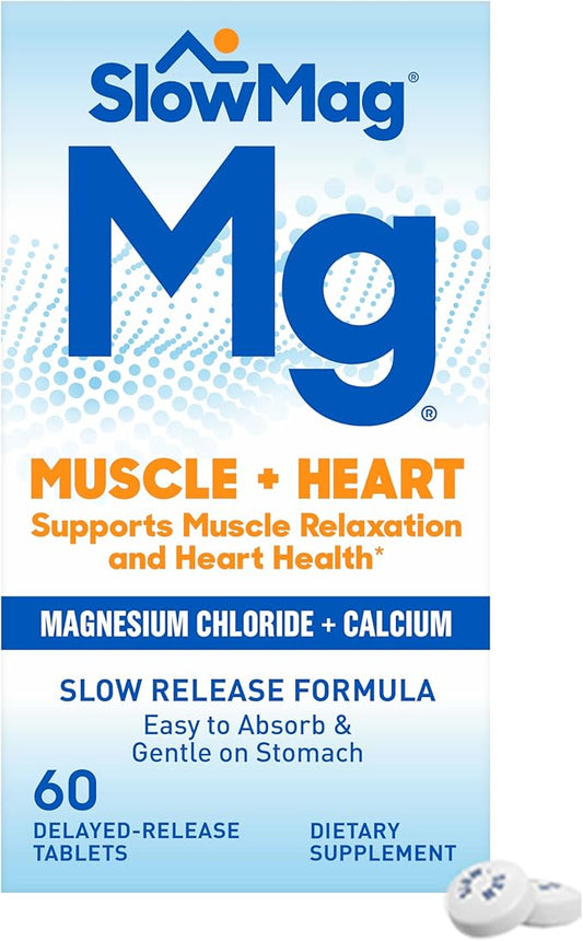 SlowMag Mg Muscle + Heart Magnesium Chloride with Calcium Supplement, 60 Count