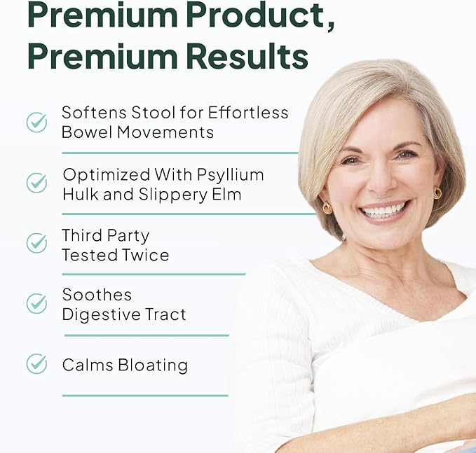 Better Fiber - Daily Fiber Supplement - Soften Stool for Effortless Bowel Movements - with Psyllium Hulk and Slippery Elm - 6 Bottles