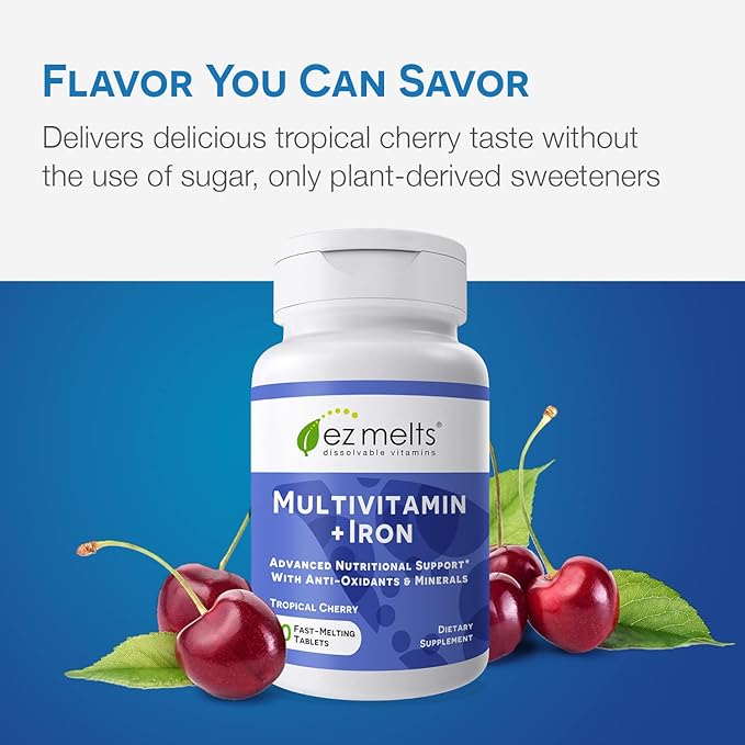 EZ Melts Dissolvable Multivitamin with Iron for Women and Men, Sugar-Free, 1-Month Supply - 1 Pack