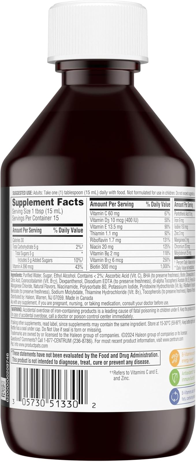 Centrum Liquid Multivitamin for Adults, Multivitamin/Multimineral Supplement with B Vitamins and Antioxidants, Citrus Flavor - 8 Fl Oz