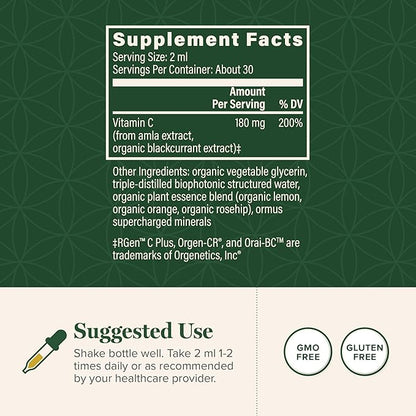 Global Healing Center USDA Organic Vitamin C Supplement Drops 180mg, Liquid Vitamin C Plant-Based Antioxidant Supplement, Supports Immune System - Vitamina C - Natural Energy for Men and Women (2 Oz)