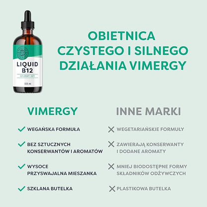 Vimergy Organic Liquid Vitamin B12 Supplement 2500 mcg, Methylcobalamin & Adenosylcobalamin Fast-Absorbing Energy Support USDA Organic, Vegan, Non-GMO B12 Vitamins for Women & Men 115 Serving (115 mL)