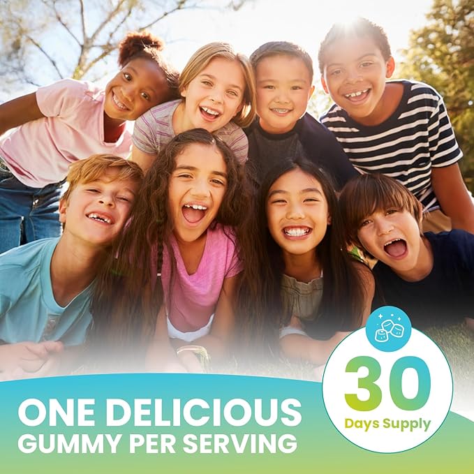 Kids Multivitamin Gummies – Plant-Based Daily Kids Gummy Vitamins with A, C, D, E, B3, B6, B12, Biotin & Inositol – Non-GMO, Gluten-Free – 30 Count (30-Day Supply)