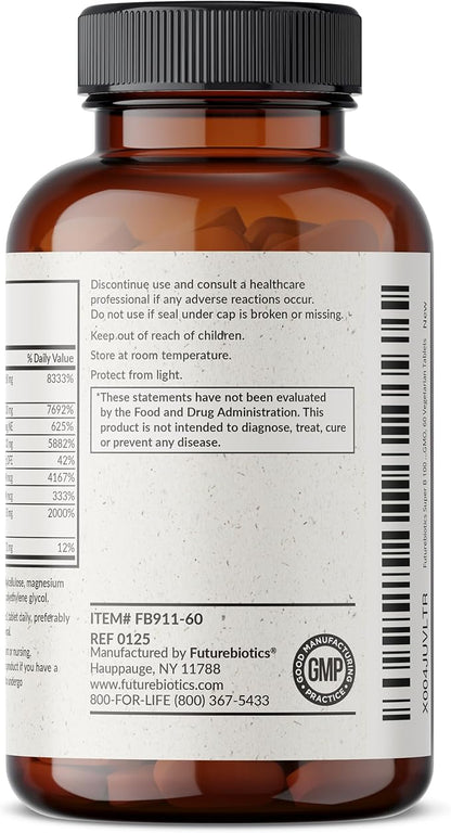 Futurebiotics Super B 100 Sustained Release Vitamin B Complex Non-GMO, 60 Vegetarian Tablets
