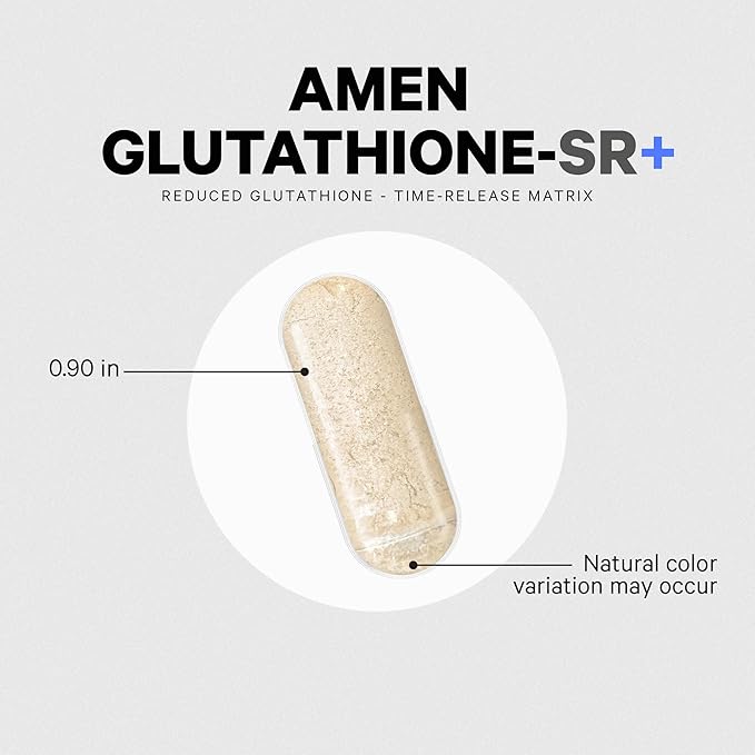 Amen Glutathione-SR+ Advanced Sustained-Release Supplement - 2-Month Supply - Reduced L-Glutathione - Galactomannans Fenugreek Seed - Time-Reduced Matrix - Non-GMO - 60 Capsules