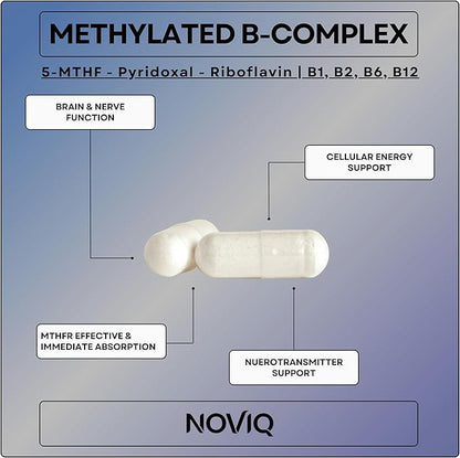11-in-1 Methylated B-Complex Supplement: 680mcg L-Methylfolate(5-MTHF) Thiamine(B1) Riboflavin(B2) Pyridoxal(B6) Methylcobalamin(B12) - VegD3® + Nootropics - 1,100mg+ Serving - 60 Count