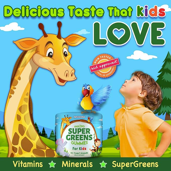 Infusions Super Green Gummies for Kids 180 Count Soft and Delicious - 2 Pack
