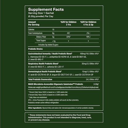 Seed PDS-08 Pediatric Daily Synbiotic - Fiber-Based Prebiotic & Probiotic for Kids - Digestive Health, Regularity, Constipation Relief - Ages 3-17 - Vegan and Shelf-Stable - 30 Sachets (30-Day Supply)