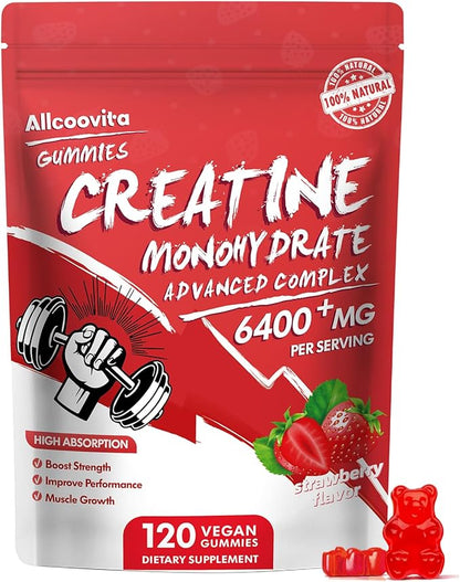 Creatine Monohydrate Gummies Complex for Men & Women - 120 Gummies Advanced Formula, L-Taurine + Vitamin B12 for Muscle Strength, Muscle Builder, Energy Boost, Pre-Workout Supplement-Strawberry