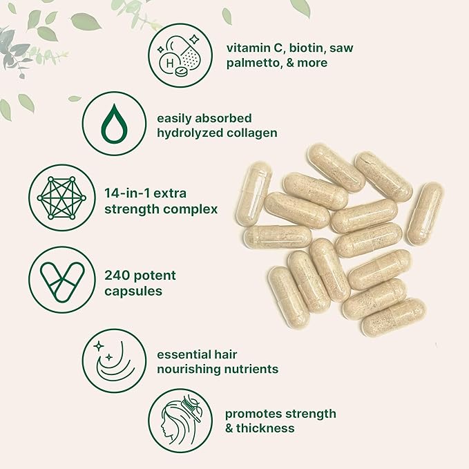 Micro Ingredients Hair Growth Vitamins for Women & Men, 240 Capsules | 14-in-1 Formula with Biotin, Collagen, Keratin, Saw Palmetto & More | Thicker, Fuller, Nourishes Thinning & Loss Hair Support