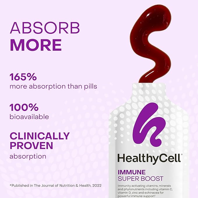 Healthycell Immune Super Boost Daily Liquid Supplement - Immune Support Supplement for Adults with Echinacea, Elderberry, Vitamin C, Vitamin D, Calcium & Zinc - 14 Gel Packs