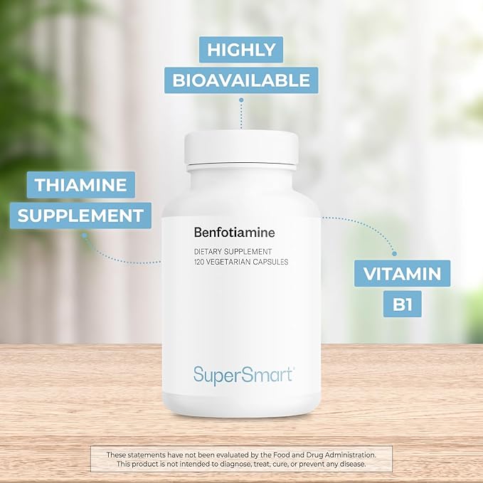 Supersmart - Benfotiamine 320mg per Day (High Potency) - Bioavailable Thiamine - Vitamin B1 Benfotiamine Supplement | Non-GMO & Gluten Free - 120 Vegetarian Capsules