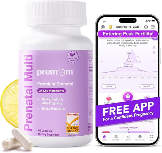 Premom Prenatal Vitamins for Women - Conception for Her Multivitamin: 27 Nutrients, Includes 680mcg Methyl Folate + Choline + Iron, Traceable Ingredient, Fertility Supplements for Women -30 Day Supply