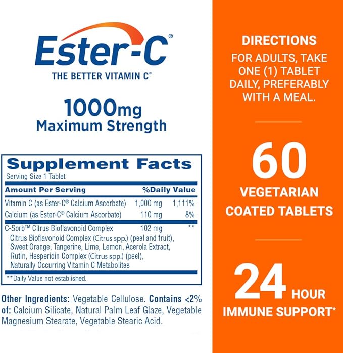 Ester-C® Vitamin C, 1,000 mg, 60 Coated Tablets