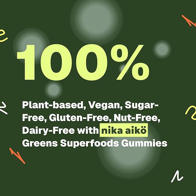 Greens Superfood Gummies, Boost Energy, Gut & Immune Support, Sugar-Free, Vegan with Broccoli, Spinach, Kale, Spirulina, Chlorella, Probiotics & Multivitamin, Apple Flavor, 60 Count
