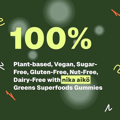 Greens Superfood Gummies, Boost Energy, Gut & Immune Support, Sugar-Free, Vegan with Broccoli, Spinach, Kale, Spirulina, Chlorella, Probiotics & Multivitamin, Apple Flavor, 60 Count