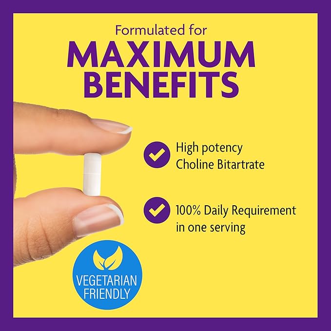 InnovixLabs Choline Supplement 550mg Pure Choline Bitartrate for Brain Health, Focus, Memory, Cognitive Development, Fatty Liver and Mood Support for Women and Men, 100 Capsules