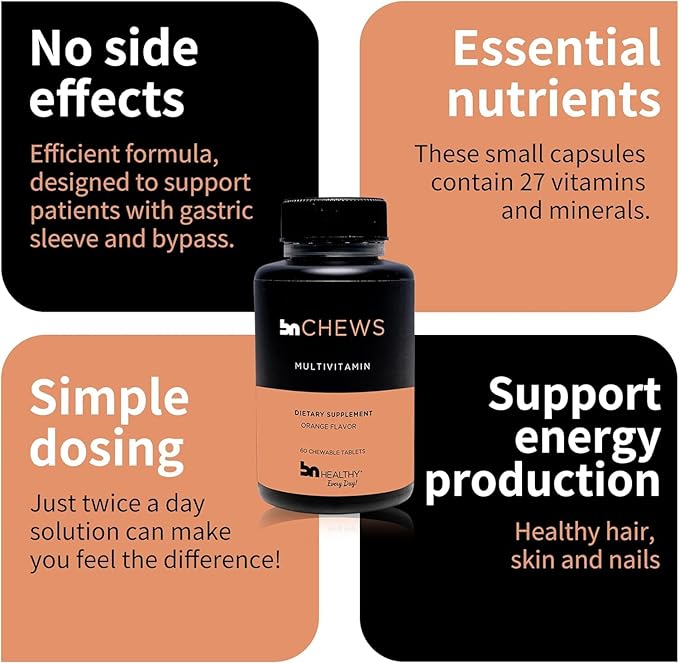 Chewable 2 Pack Bariatric Multivitamin with Iron, Vitamin B12, Delicious Orange Flavor – 120 Ct – 60-120 Day Supply.