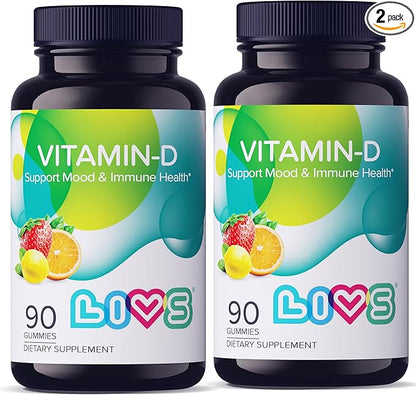 Vitamin D Gummies for Women & Adults | Vitamin D3 2,000 IU Supplement for Immune Support & Bone Health | Gelatin-Free, Gluten-Free & Non-GMO Gummy Vitamins | Lemon, Berry & org Flavor - 180 Ct
