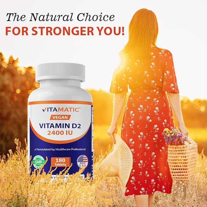 Vitamatic Vitamin D2 60 mcg (2400 IU) - Ergocalciferol - 180 Vegetarian Tablets (180 Tablets (Pack of 1)) (1 Bottle)