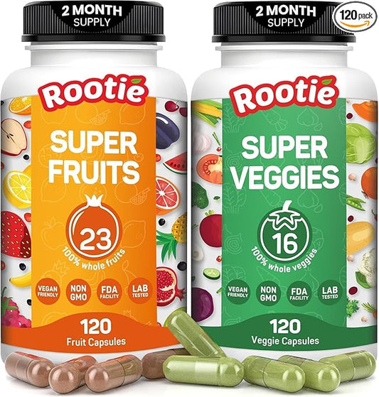 Fruits and Veggies Supplement Powerfull Blend of 39 Whole Fruits and Veggies, Fills Nutritional Gaps, Get Energy, Well-being. USA Made Non-GMO/Vegan/Gluten Free. Packaging May Vary (60 Day Supply)