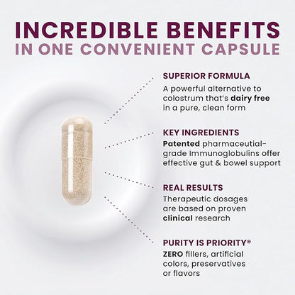 Pure Therapro Rx Elite IgG Immunoglobulin Supplement, 120 Caps - Gut Health & Immune Support, 1100 mg IgG, IGA & IgM, Sunflower Lecithin | Dairy & Gluten Free Colostrum Supplement Alternative
