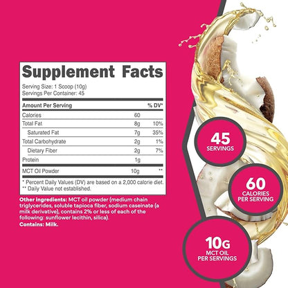 Ketologic MCT Oil Powder Unflavored (1 LB) – Keto Coffee Creamer & Energy Support – 41 Servings of Medium Chain Triglycerides for Focus & Fuel