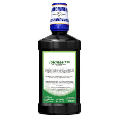 ioRinse Ready-to-Use (RTU) Mouthwash for Fresher Breath, Halitosis Relief, Alcohol-Free, Fluoride-Free and a Professional Clean, Original ioRinse RTU Mouth Wash, Zero Alcohol - Green Apple Flavor, 1L
