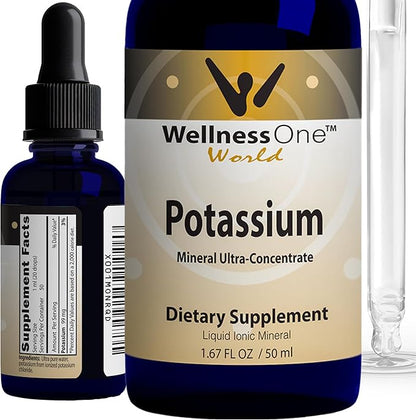 WellnessOne Ionic Potassium Supplement - Potassium Chloride Drops for Fast Absorption - Boost Immune System & Muscle Function - USA Tested, Vegan, Non-GMO, Gluten Free, Unflavored, 1.67 fl oz