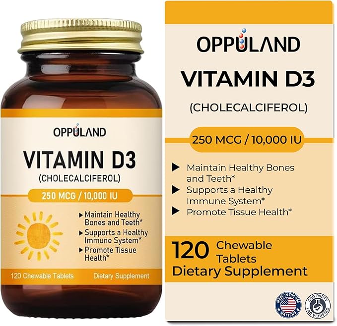 Vitamin D3 10000 IU (250 mcg) - Cholecalciferol,D3 Supplement, Vitamin D 10000 IU - 120 Chewable Tablets