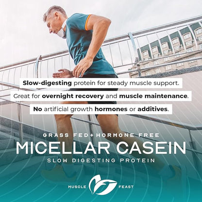 Muscle Feast Grass Fed Micellar Casein Protein Powder, Pasture Raised & Hormone Free, Slow Digesting Casein Protein - Supports Overnight Muscle Recovery, Gluten Free Protein Powder - Unflavored, 4lb