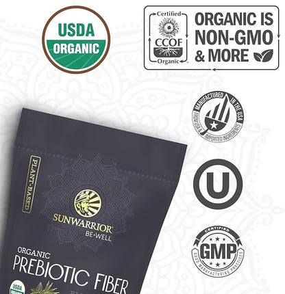 Sunwarrior Fiber Supplement Prebiotic Organic | Vegan Fiber Supplement Plant-Powered Gut Health Booster with Pure Ingredients for Digestive Harmony | Vegan & Non-GMO | 8oz Pouch (30 SRV) Be Well