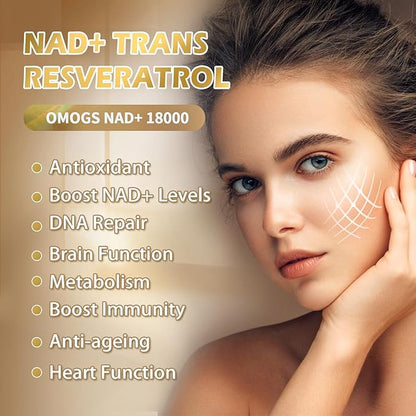 NAD+ 300 mg + Trans-Resveratrol 200 mg, Pure NAD Supplement, Max Absorption, Boosting Supplement for DNA Repair, Healthy Aging, Cellular Energy & Longevity, 60 Capsules